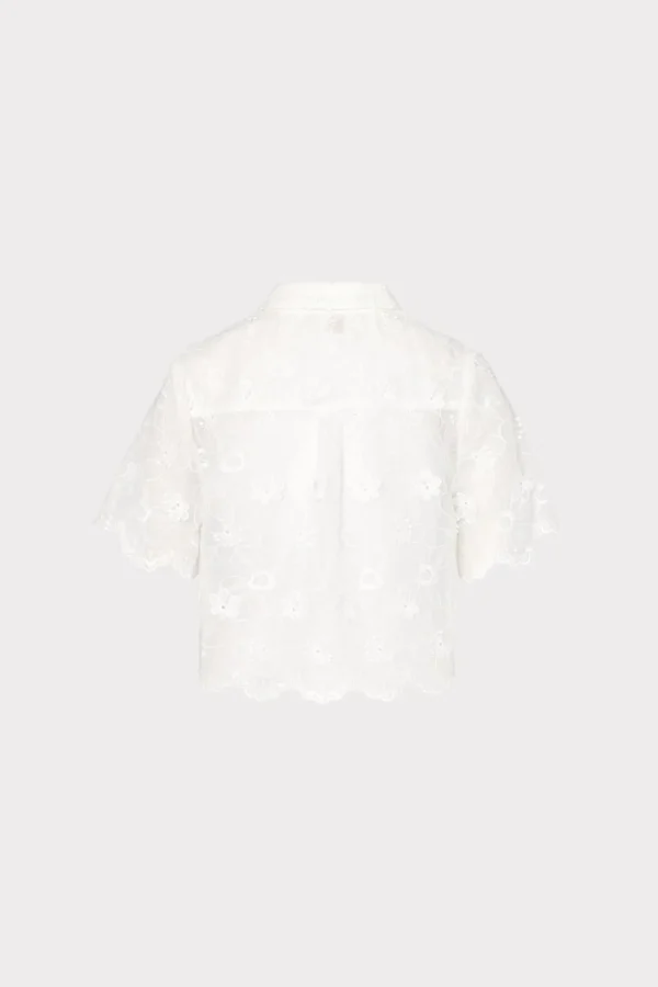 Cover-Ups-MILLY 3D Floral Cotton Eyelet Button Up Top White