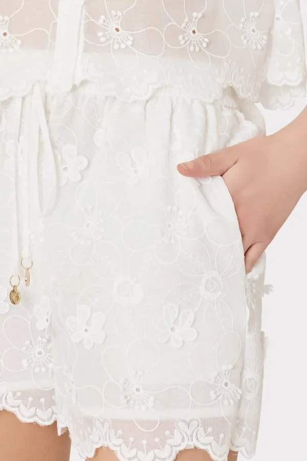 Jumpsuits & Rompers-MILLY 3D Floral Cotton Eyelet Shorts White