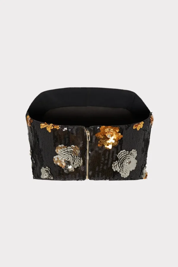 d_floral_sequins_straples_3.webp Tops-MILLY 3D Floral Sequins Strapless Top Black Multi