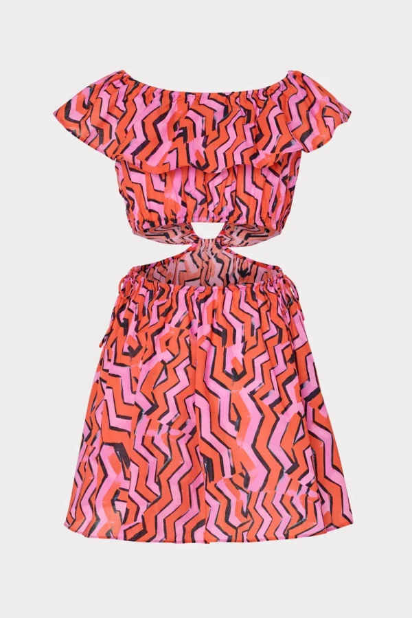 delilah_painted_chevron_c_3.webp Cover-Ups-MILLY Delilah Painted Chevron Cotton Voile Coverup Dress Coral Multi