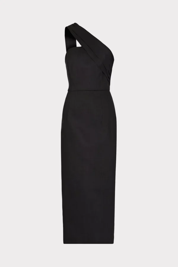 Jumpsuits & Rompers-MILLY Draped One Shoulder Linen Dress Black