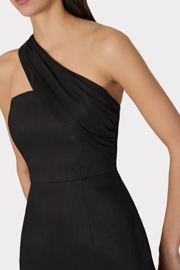 draped_one_shoulder_linen_2-3.webp Guest Of Dresses-MILLY Draped One Shoulder Linen Dress Black