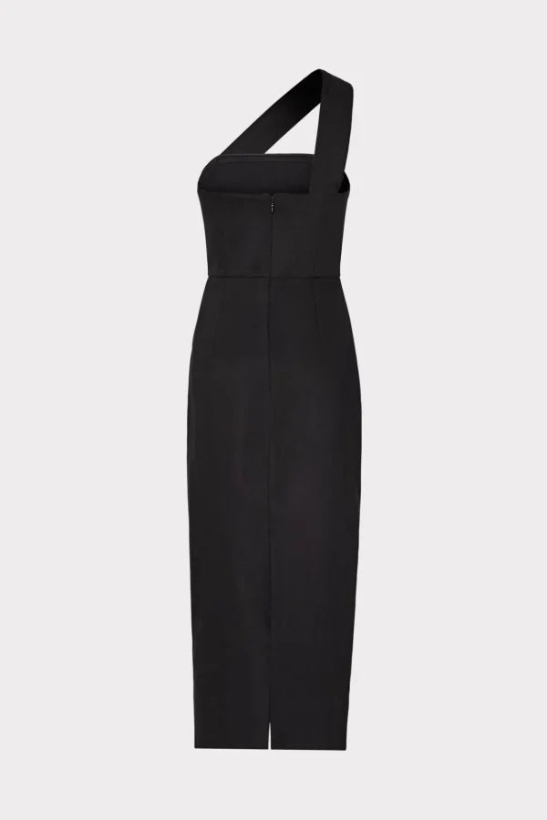 Jumpsuits & Rompers-MILLY Draped One Shoulder Linen Dress Black