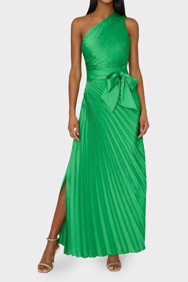 Maxi Dresses-MILLY Estelle Satin Dress Green