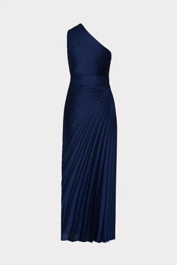 Maxi Dresses-MILLY Estelle Satin Dress Navy