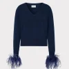 feather_cuff_vneck_sweate_0-1.webp Sweaters & Knits-MILLY Feather Cuff V-Neck Sweater Navy