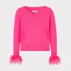feather_cuff_vneck_sweate_0.webp Jumpsuits & Rompers-MILLY Feather Cuff V-Neck Sweater Milly Pink