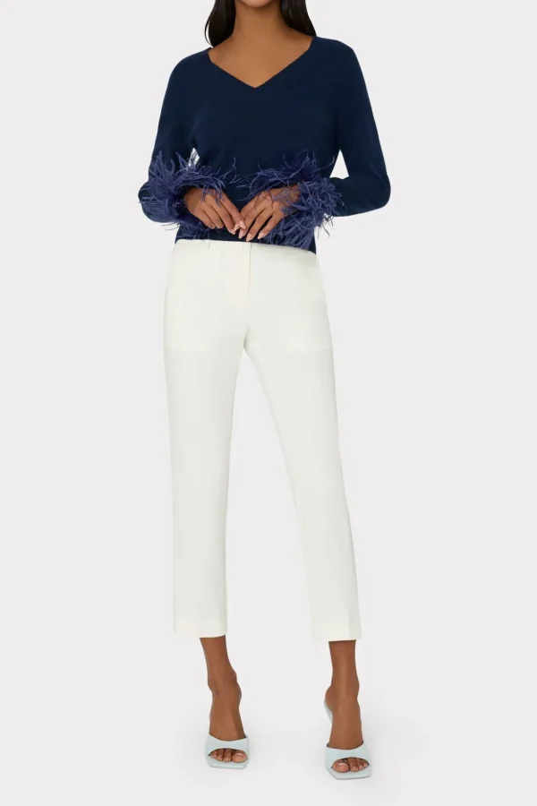 feather_cuff_vneck_sweate_1-1.webp Sweaters & Knits-MILLY Feather Cuff V-Neck Sweater Navy