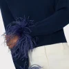 feather_cuff_vneck_sweate_2-1.webp Sweaters & Knits-MILLY Feather Cuff V-Neck Sweater Navy