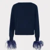 feather_cuff_vneck_sweate_3-1.webp Sweaters & Knits-MILLY Feather Cuff V-Neck Sweater Navy