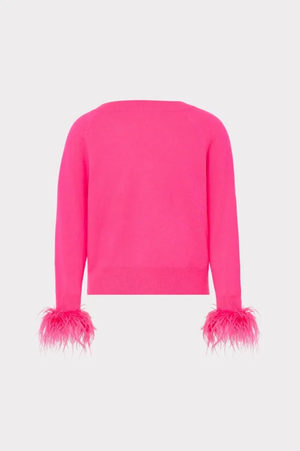 feather_cuff_vneck_sweate_3.webp Jumpsuits & Rompers-MILLY Feather Cuff V-Neck Sweater Milly Pink