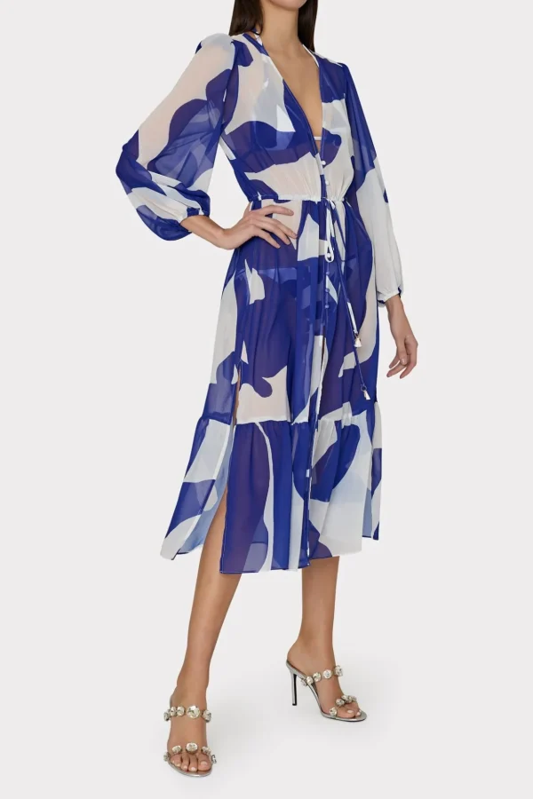 Jumpsuits & Rompers-MILLY Fiona Grand Foliage Cover-Up Navy/White
