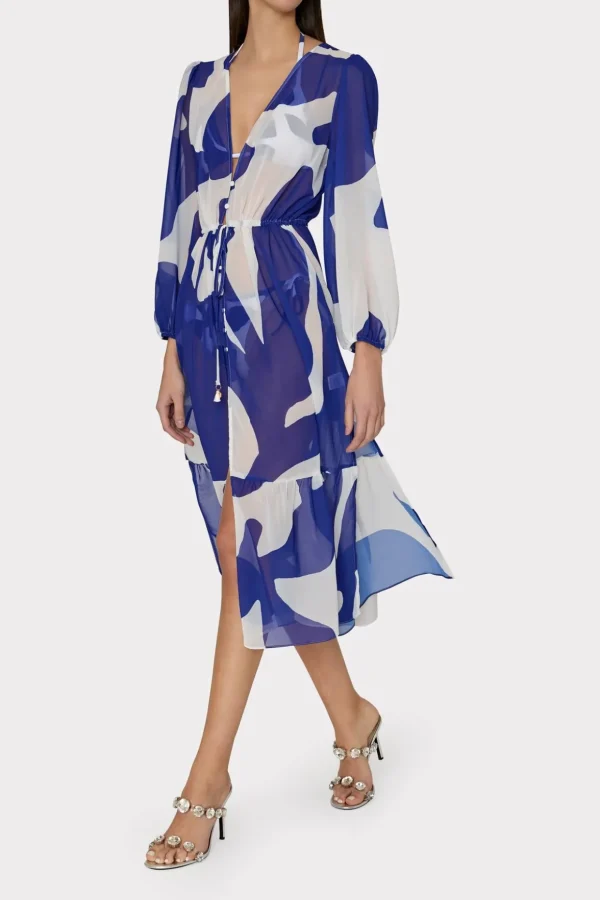 Jumpsuits & Rompers-MILLY Fiona Grand Foliage Cover-Up Navy/White