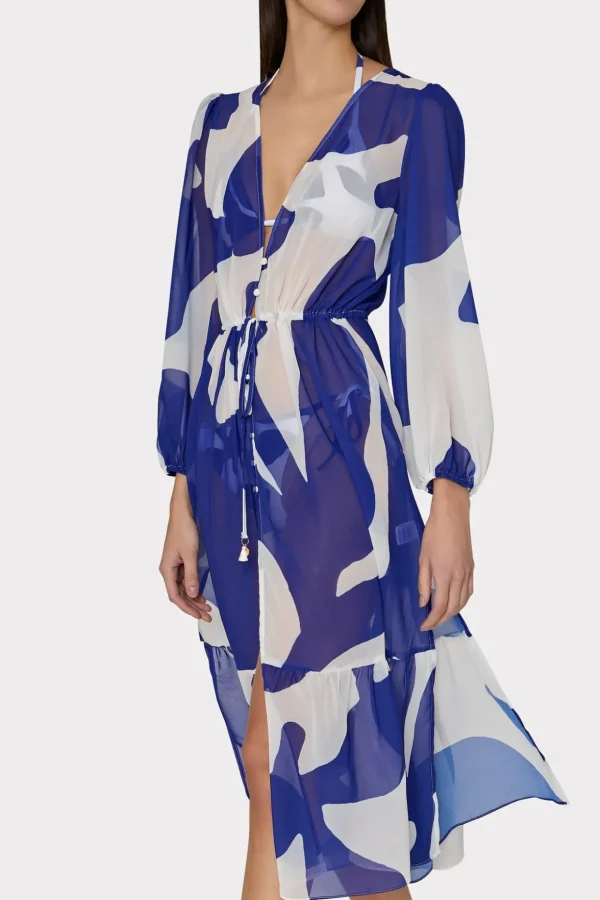 Jumpsuits & Rompers-MILLY Fiona Grand Foliage Cover-Up Navy/White