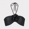 Bikinis-MILLY Floral Applique Halter Bikini Top Black