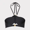 Bikinis-MILLY Floral Applique Halter Bikini Top Black