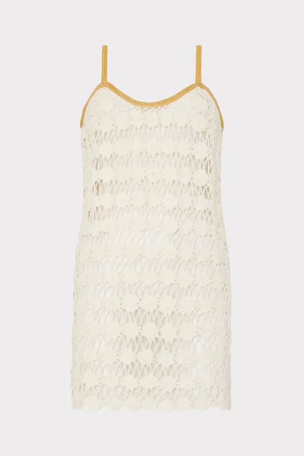 Cover-Ups-MILLY Floral Crochet Cami Mini Dress Ecru