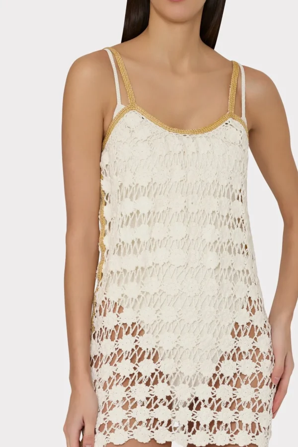 Cover-Ups-MILLY Floral Crochet Cami Mini Dress Ecru