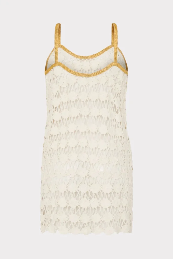 Cover-Ups-MILLY Floral Crochet Cami Mini Dress Ecru