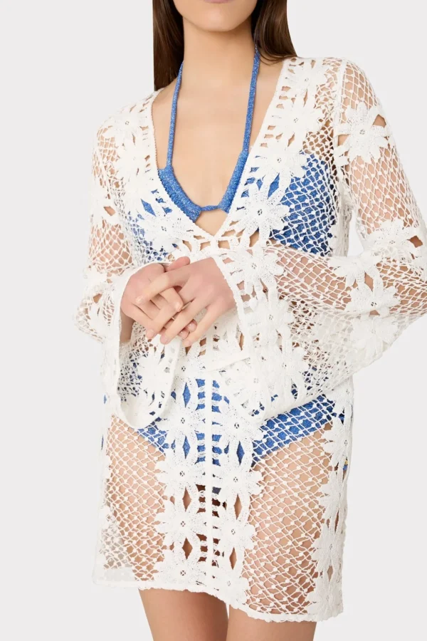 Cover-Ups-MILLY Floral Crochet Coverup Dress White