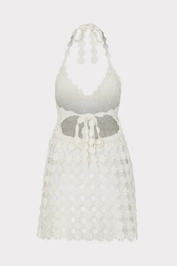 Cover-Ups-MILLY Floral Crochet Mini Cover-Up Dress Ecru