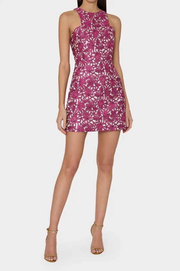 floral_jacquard_mini_dres_1-3.webp Mini Dresses-MILLY Floral Jacquard Mini Dress Pink