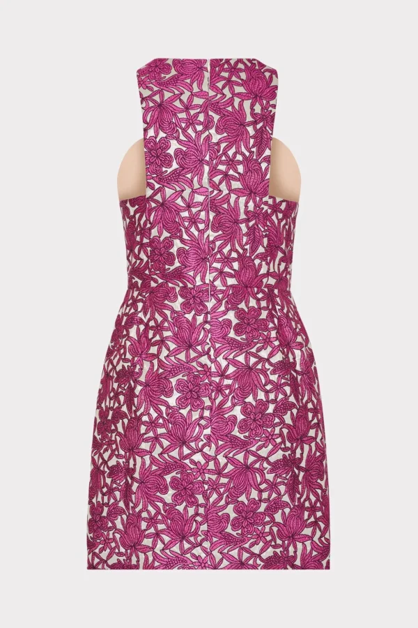 floral_jacquard_mini_dres_2-1.webp Day Dresses-MILLY Floral Jacquard Mini Dress Pink