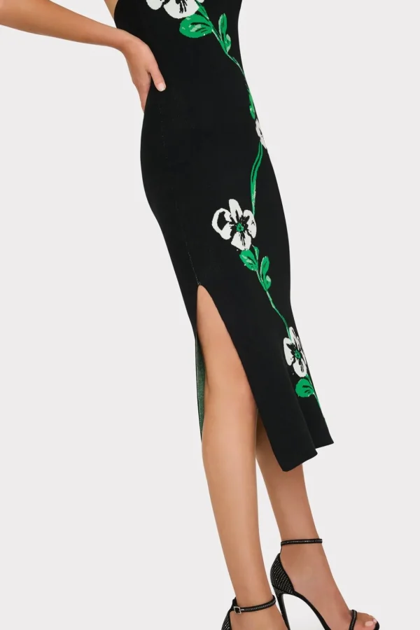 floral_jacquard_strapless_2-2.webp Day Dresses-MILLY Floral Jacquard Strapless Midi Dress Black Multi