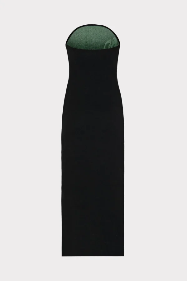 floral_jacquard_strapless_3-4.webp Cocktail Dresses-MILLY Floral Jacquard Strapless Midi Dress Black Multi