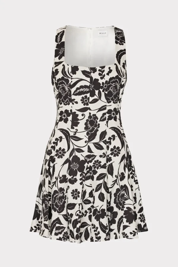 flowers_of_spain_linen_mi_0-2.webp Day Dresses-MILLY Flowers Of Spain Linen Mini Dress Black/White