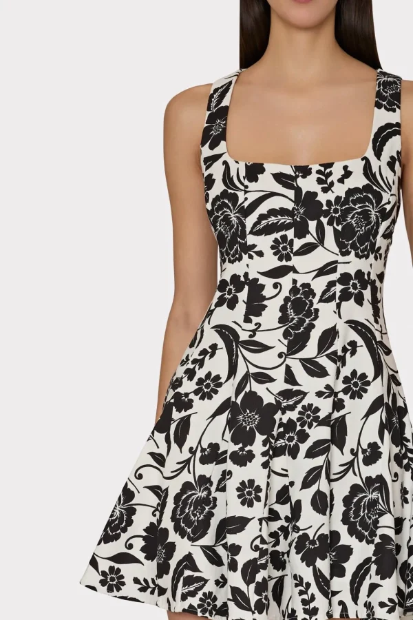 flowers_of_spain_linen_mi_2-2.webp Day Dresses-MILLY Flowers Of Spain Linen Mini Dress Black/White