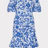 Mini Dresses-MILLY Flowers Of Spain Off The Shoulder Dress Blue/White