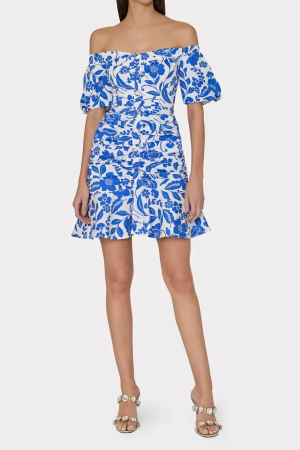 flowers_of_spain_off_the__1-2.webp Day Dresses-MILLY Flowers Of Spain Off The Shoulder Dress Blue/White
