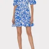 Mini Dresses-MILLY Flowers Of Spain Off The Shoulder Dress Blue/White
