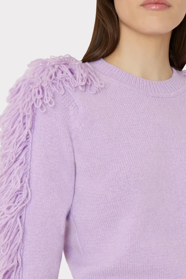 Jumpsuits & Rompers-MILLY Fringe Sleeve Crewneck Sweater Lilac