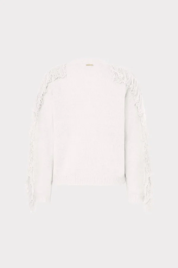 Jumpsuits & Rompers-MILLY Fringe Sleeve Crewneck Sweater Ecru