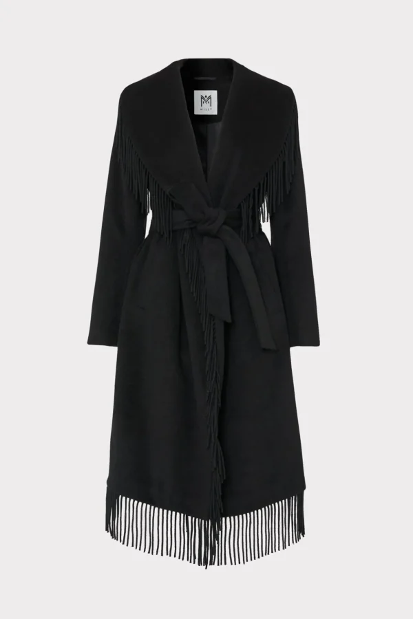 Coats & Jackets-MILLY Fringe Wool Coat Black