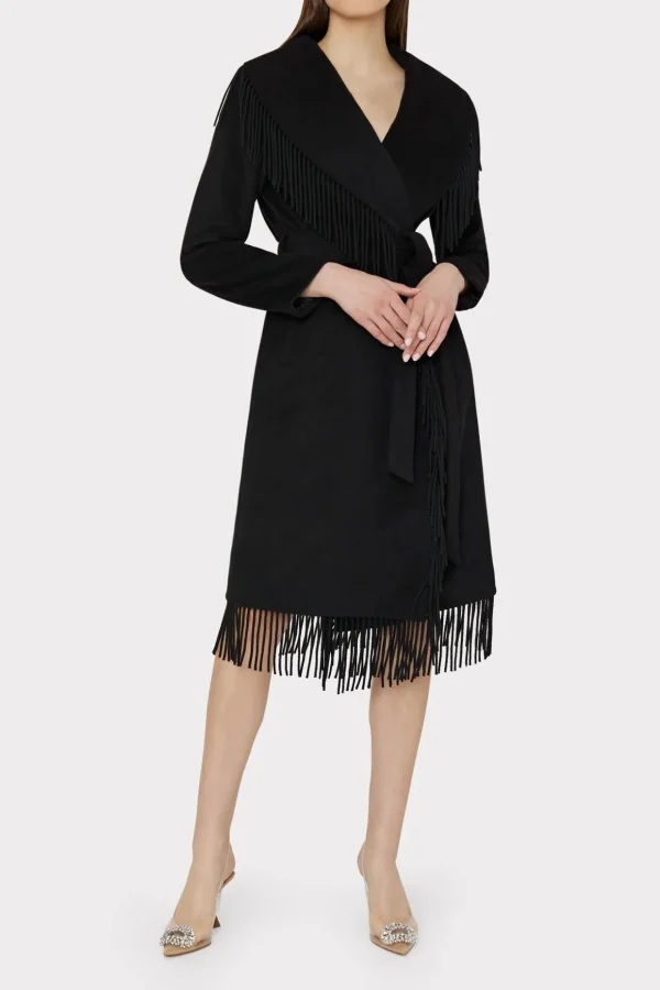 Coats & Jackets-MILLY Fringe Wool Coat Black