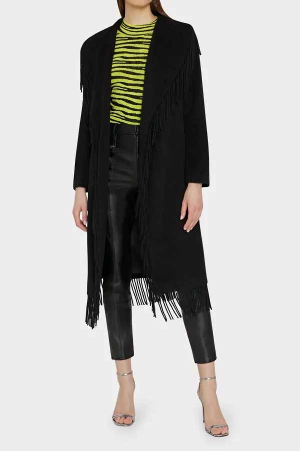 Coats & Jackets-MILLY Fringe Wool Coat Black
