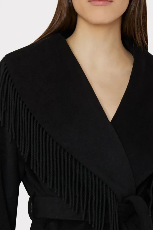 Coats & Jackets-MILLY Fringe Wool Coat Black