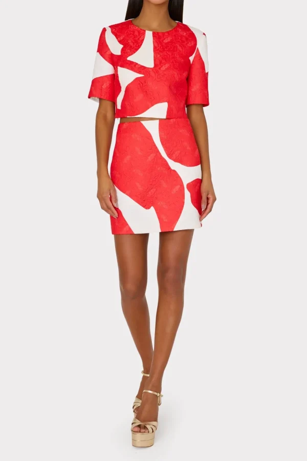 grand_foliage_modern_mini_1-2.webp Matching Sets-MILLY Grand Foliage Modern Mini Skirt Red/White