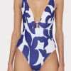 One Piece Swimsuits-MILLY Grand Foliage One Piece Navy/White
