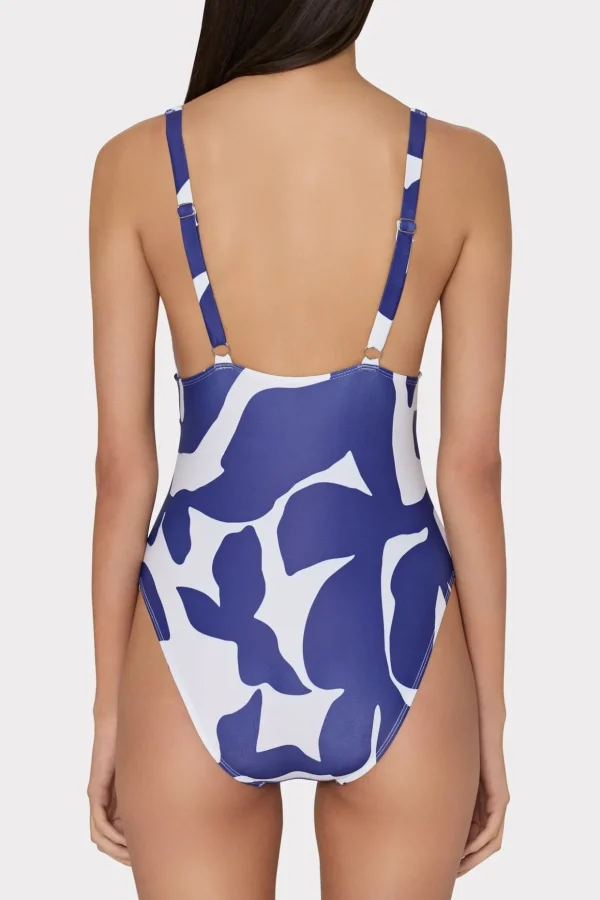 One Piece Swimsuits-MILLY Grand Foliage One Piece Navy/White