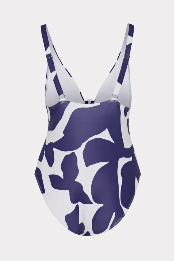 One Piece Swimsuits-MILLY Grand Foliage One Piece Navy/White