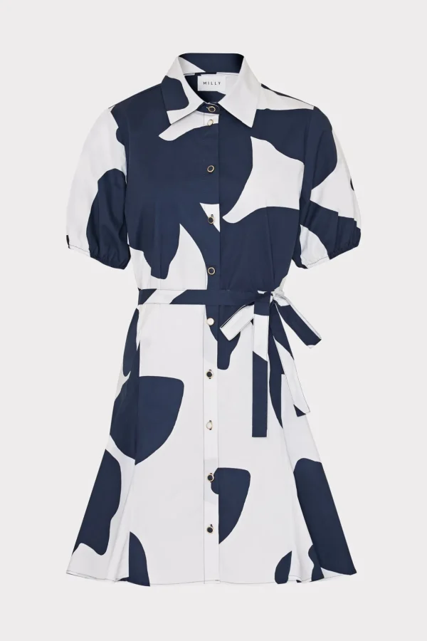 grand_foliage_poplin_dres_0-1.webp Day Dresses-MILLY Grand Foliage Poplin Dress Navy/White