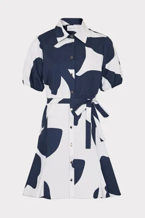 grand_foliage_poplin_dres_0-2.webp Mini Dresses-MILLY Grand Foliage Poplin Dress Navy/White