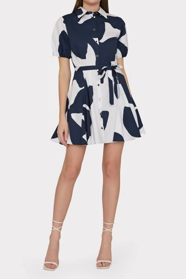 grand_foliage_poplin_dres_1-1.webp Day Dresses-MILLY Grand Foliage Poplin Dress Navy/White