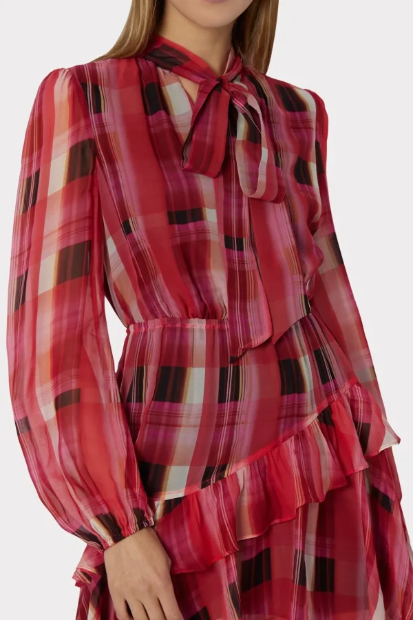 Mini Dresses-MILLY Hadlee Prep Plaid Dress Red Multi