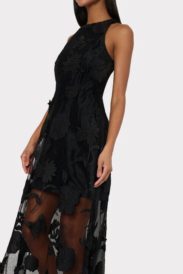 Cocktail Dresses-MILLY Hannah 3D Butterfly Embroidery Dress Black