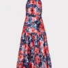 Cocktail Dresses-MILLY Hayden Watercolor Poppy Jacquard Dress Red Multi